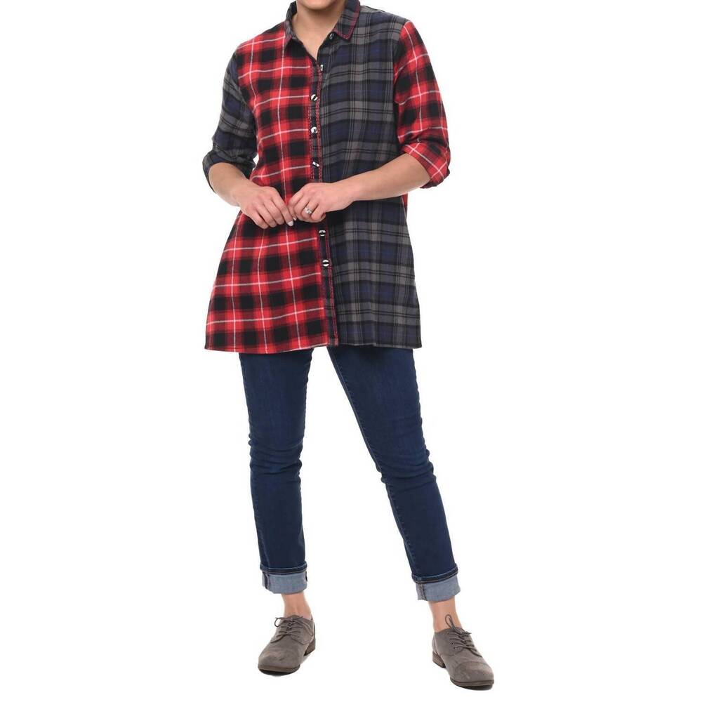 NEW TULIP CLOTHING delma mixed plaid shirt in multi flannel